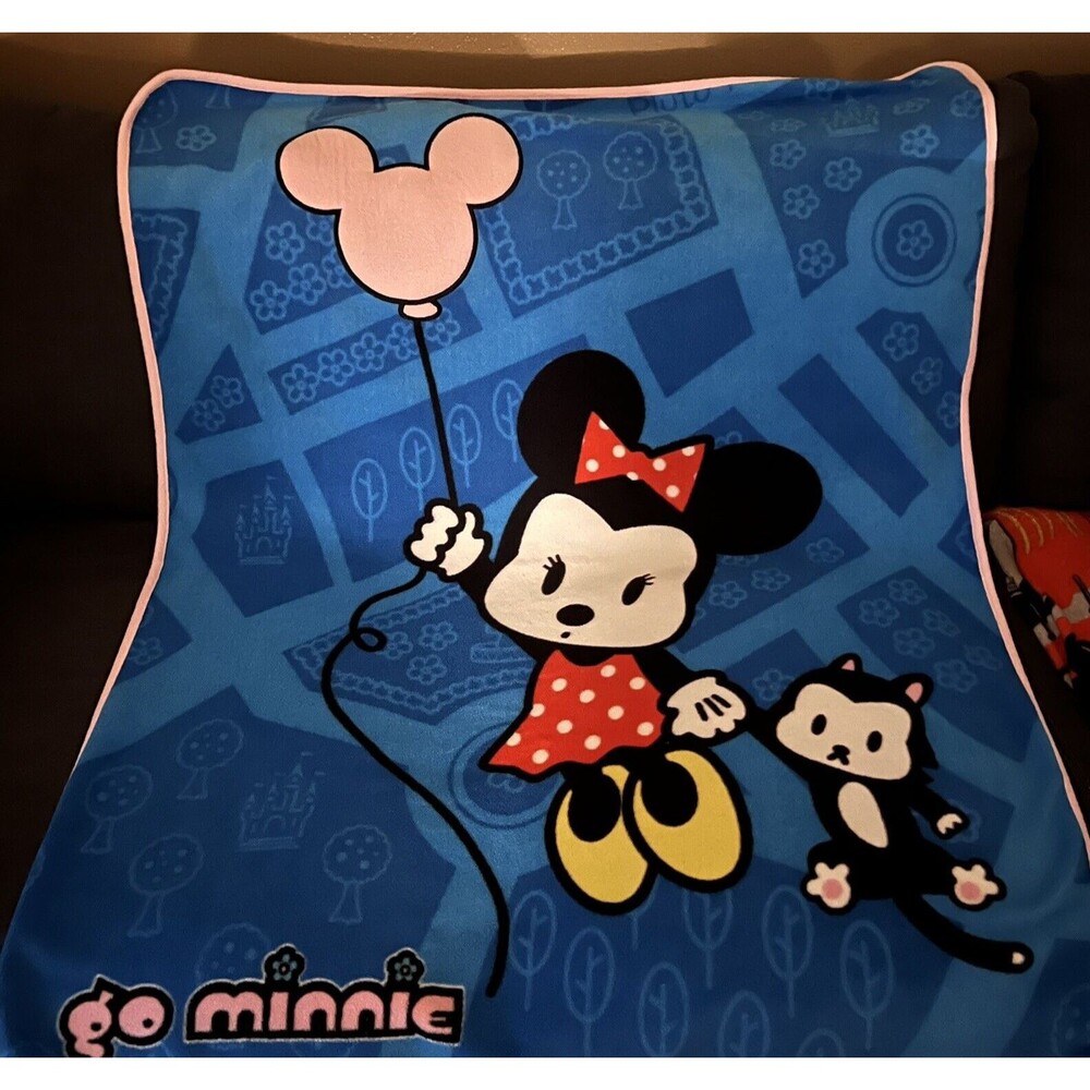 Vtg Walt Disney World Parks Go Minnie Pop Art Blue Throw Blanket Taiwan